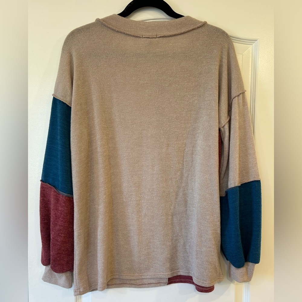 EUC BiBi Oversized French Terry Color Block Pullover Sweatshirt - Picture 2 of 6
